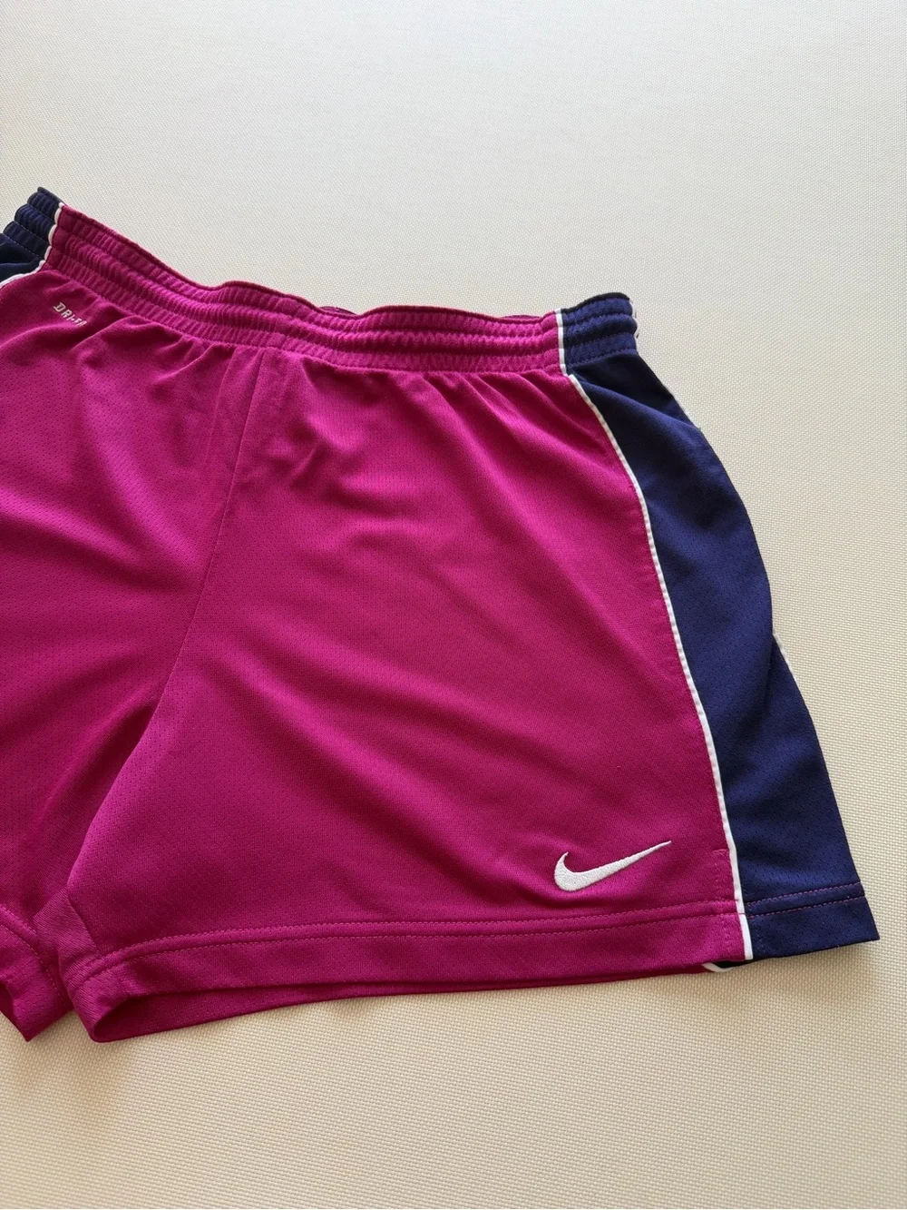 Nike Dri-Fit Women's Magenta Athletic Shorts with Navy Side Panels M